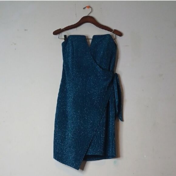 Trixxi Glittering Teal Strapless Dress - Picture 1 of 14